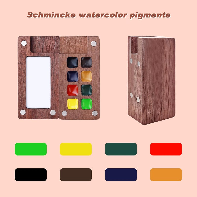 XWT Mini Watercolor Paint Set, Portable Travel Art Kit with Wooden Palette, 8 Color Pigments, Watercolor Pad, Water Brush Pens and Accessories for Artists - Image 2